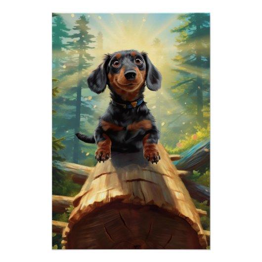 Dachshund en vlinder achtervolging avontuur perfect poster (Voorkant)