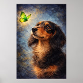 Dachshund en Vlinder Poster (Voorkant)
