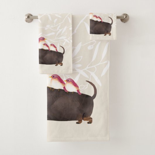 Dachshund- en vogelfamilie bad handdoek (Insitu)