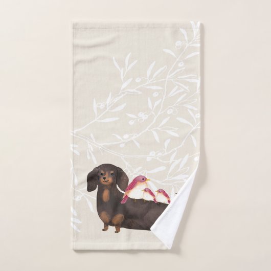 Dachshund- en vogelfamilie bad handdoek (Handdoek)