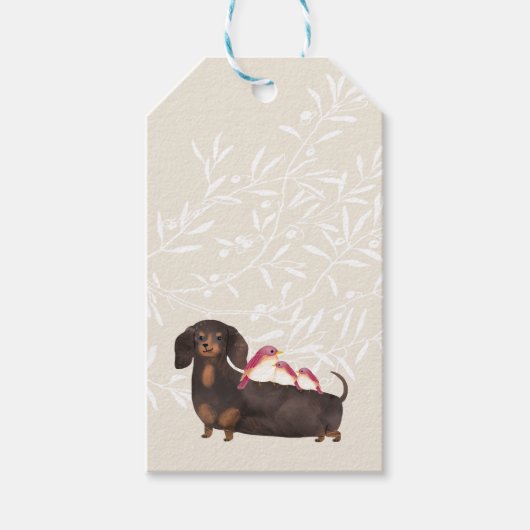 Dachshund- en vogelfamilie cadeaulabel (Voorkant)
