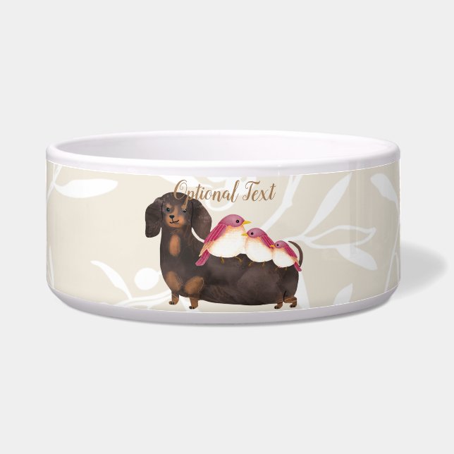 Dachshund- en vogelfamilie voerbakje (Voorkant)