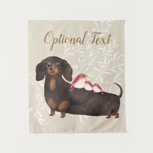 Dachshund- en vogelfamilie wandkleed (Voorkant)