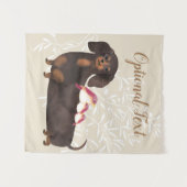 Dachshund- en vogelfamilie wandkleed (Voorkant (horizontaal))