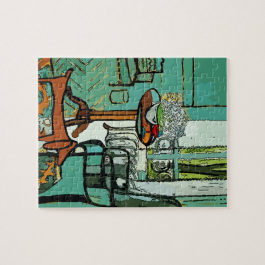 Dachshund en wijn in groene Posters Legpuzzel (Horizontaal)