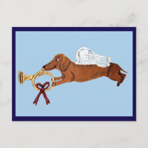 Dachshund engel met een Franse hoorn Briefkaart