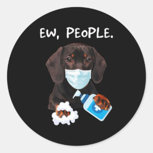 Dachshund Ew People Dog die een gezichtsmasker taa Ronde Sticker