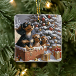 Dachshund familie gepersonaliseerde boom Ornament