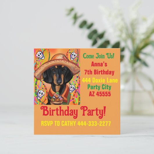 Dachshund Feestje  Kaart (Staand voorkant)