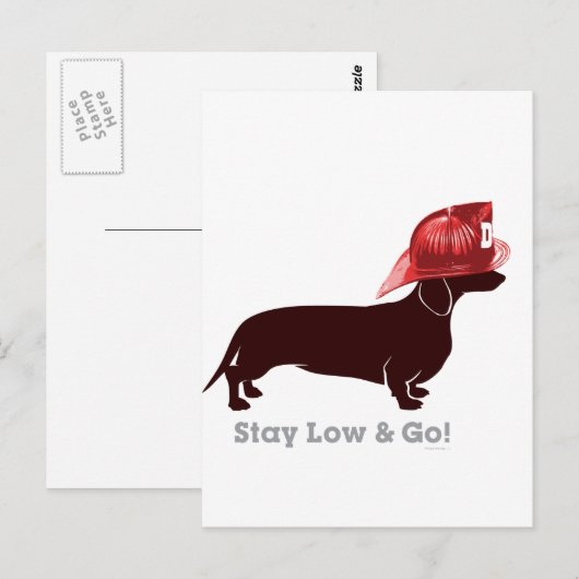 Dachshund Firefighter "Blijf laag" Briefkaart (Voorkant / Achterkant)