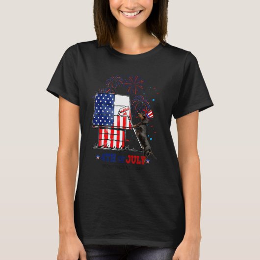 Dachshund Fireworks American Flag Independence Day T-shirt (Voorkant)