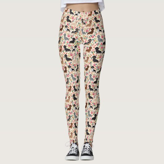 Dachshund floral dog leggings (Voorkant)
