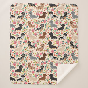 dachshund floral dogs crème  floral sherpa deken