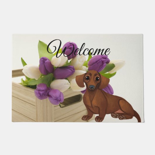 Dachshund Floral door Mat (Voorkant)