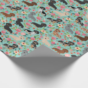 dachshund floral  florals munt cadeaupapier