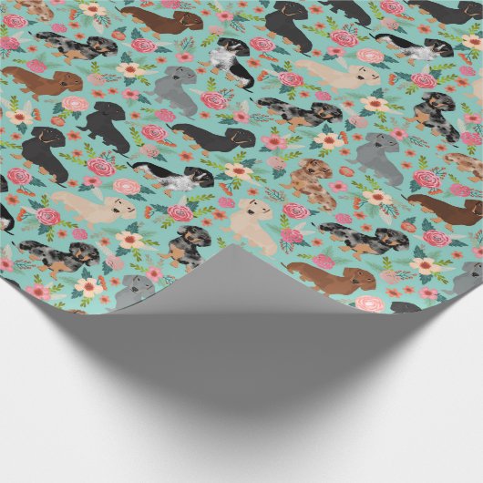 dachshund floral florals munt cadeaupapier (Hoek)