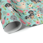 dachshund floral florals munt cadeaupapier (Rol Hoek)