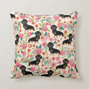 Dachshund florals drukken kussens met schattig cad