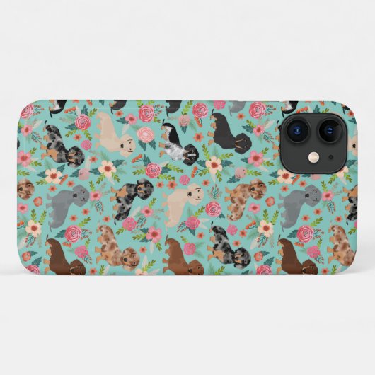 dachshund florals mint Case-Mate iPhone case (Achterkant (horizontaal))