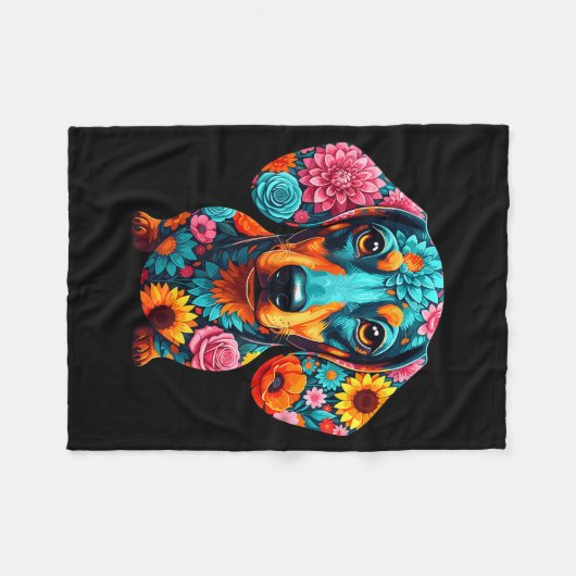Dachshund Flower Funny Dog  Fleece Deken (Voorkant (Horizontaal))