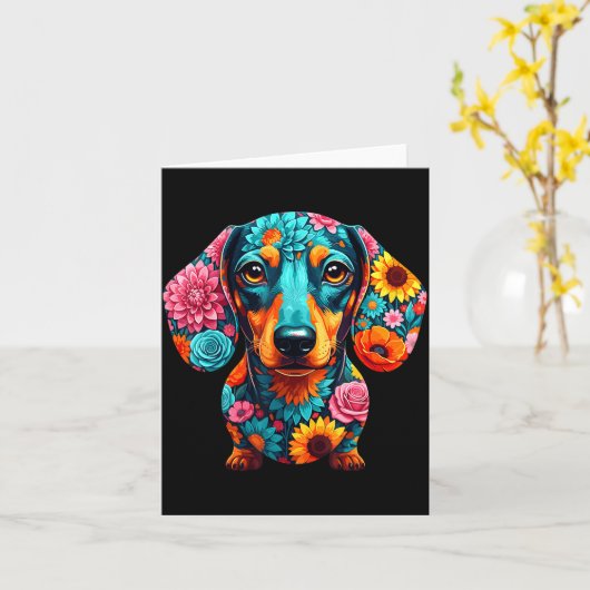 Dachshund Flower Funny Dog  Kaart (Gele Bloem)