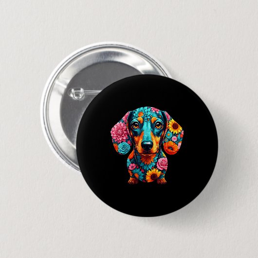 Dachshund Flower Funny Dog Ronde Button 5,7 Cm (Voorkant /achterkant)
