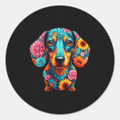 Dachshund Flower Funny Dog  Ronde Sticker (Voorkant)