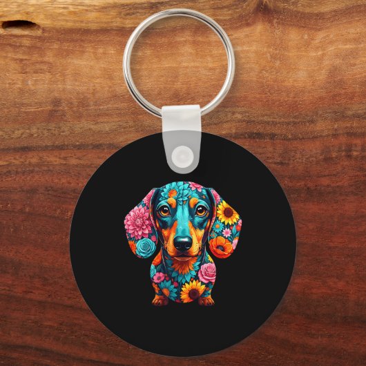 Dachshund Flower Funny Dog Sleutelhanger (Voorkant)