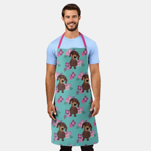 Dachshund Flowers Apron Schort (Gedragen)