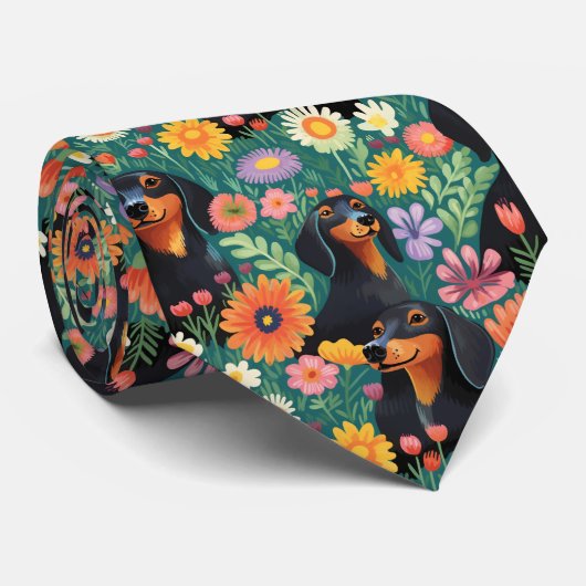 Dachshund Flowers Stropdas (Opgerold)