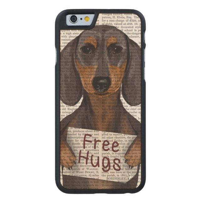 Dachshund Free Hugs Carved Wood iPhone Hoesje (Achterkant)