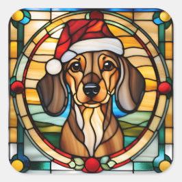 Dachshund Gebrandschilderde Glas Kerststicker Vierkante Sticker