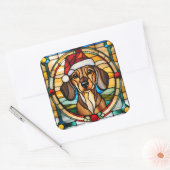Dachshund Gebrandschilderde Glas Kerststicker Vierkante Sticker (Envelop)