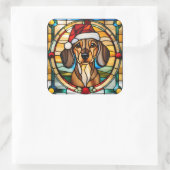 Dachshund Gebrandschilderde Glas Kerststicker Vierkante Sticker (Tas)