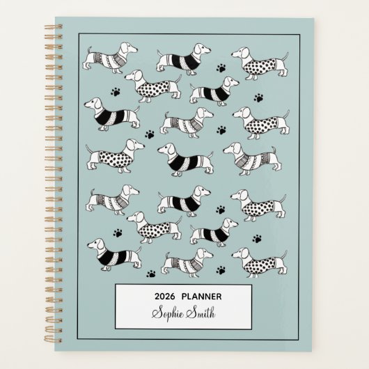 Dachshund geïllustreerd Hondenliefhebber Blue 2022 Planner (Voorkant)