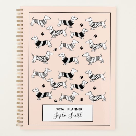 Dachshund geïllustreerde Hondenliefhebbers 2025 Pl Planner (Voorkant)