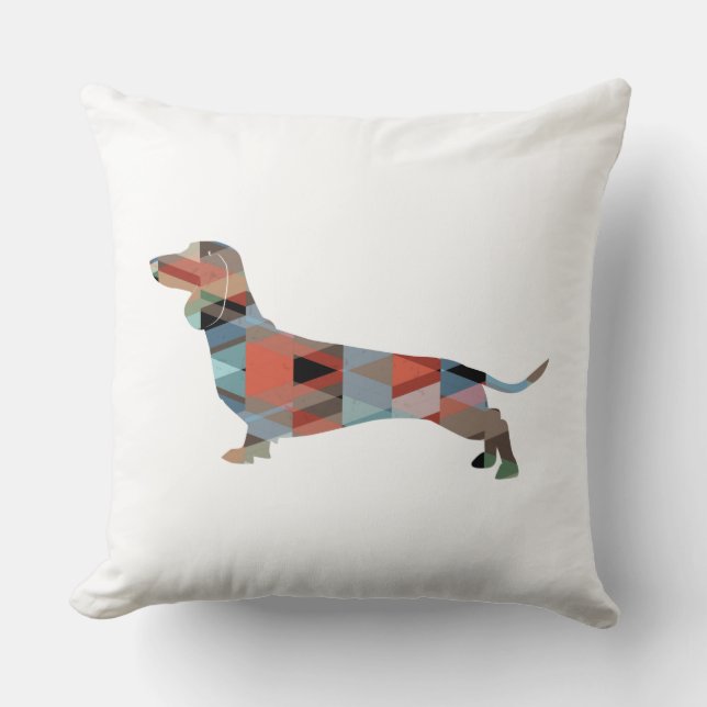 Dachshund Geometric Pattern Silhouette Kussen (Voorkant)