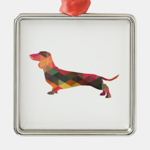Dachshund Geometric Pattern Silhouette Metalen Ornament