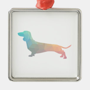 Dachshund Geometric Pattern Silhouette Metalen Ornament