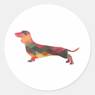 Dachshund Geometric Pattern Silhouette Ronde Sticker