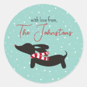 Dachshund Gepersonaliseerd Kerstcadeau Label of ze (Voorkant)