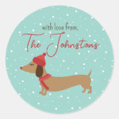Dachshund Gepersonaliseerde Kerstmis Envelop Seal Ronde Sticker (Voorkant)