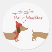 Dachshund Gepersonaliseerde Kerstmis Envelop Seal Ronde Sticker (Voorkant)
