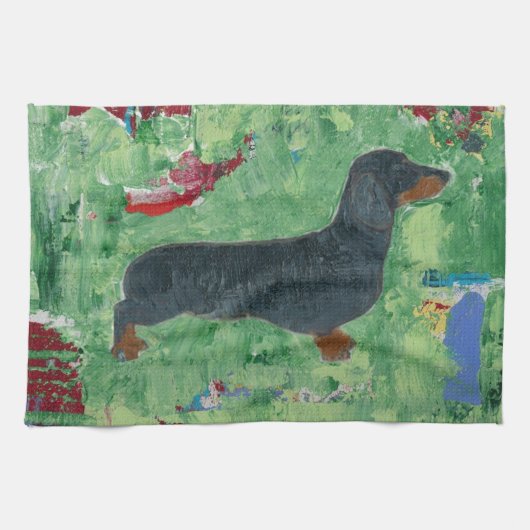 Dachshund Gifts Wiener Dog Modern Abstracte Kunst Theedoek (Horizontaal)