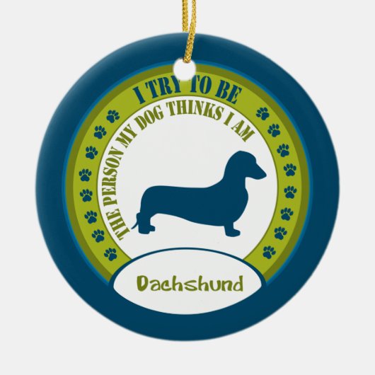 Dachshund [glad] keramisch ornament (Voorkant)