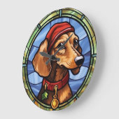 Dachshund Glas in lood Kerst Grote Klok (Hoek)