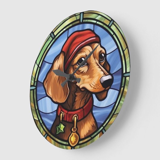 Dachshund Glas in lood Kerst Grote Klok (Hoek)