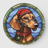 Dachshund Glas in lood Kerst Grote Klok (Voorkant)