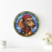 Dachshund Glas in lood Kerst Grote Klok (Huis)