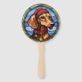 Dachshund Glas in lood Kerst Handwaaier (Voorkant)